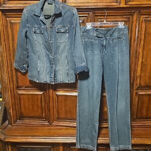 Chico's Dark Denim Jacket & Matching Jean Set! Worn Once!